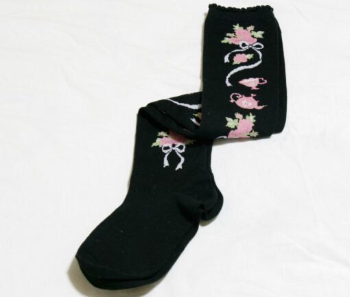 BtSSB Tea and Roses Black Over Knee Socks