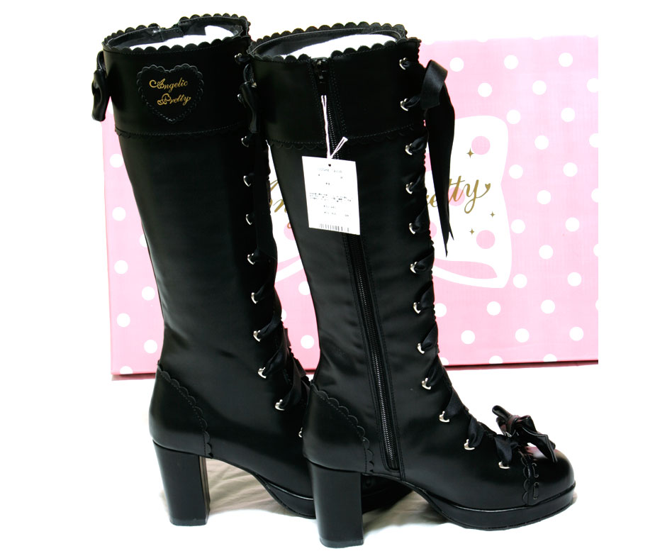 Angelic Pretty Knee High Boots (Black)