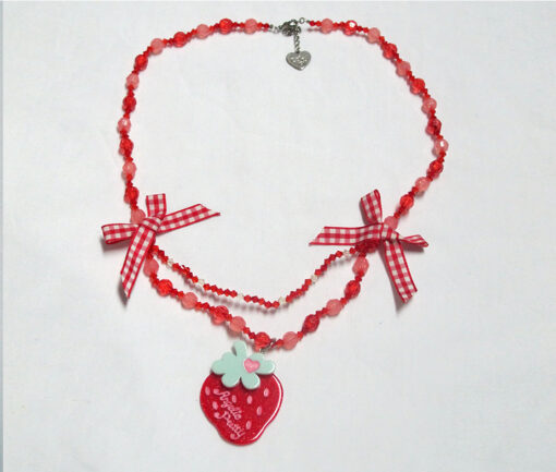 Angelic Pretty Gingham Strawberry Neckalce