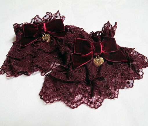 Angelic Pretty Velveteen Ribbon Wrist Cuffs Wine