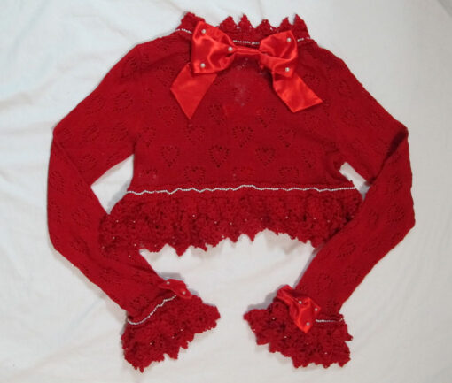 Angelic Pretty Heart Watermark Satin Bow Knit Bolero