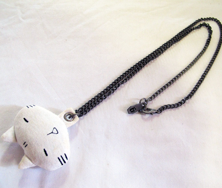 Mint Neko Plushie White Cat Necklace