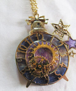 Alice and the Pirates Ticking Clock Stardust Gear Necklace