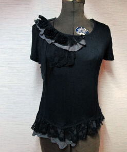 GRAMM Black and Grey Ruffle Cutsew