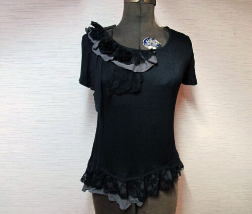 GRAMM Black and Grey Ruffle Cutsew